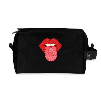 Blumige Lippen - Recycelte Kulturtasche - Schwarz - Vorne