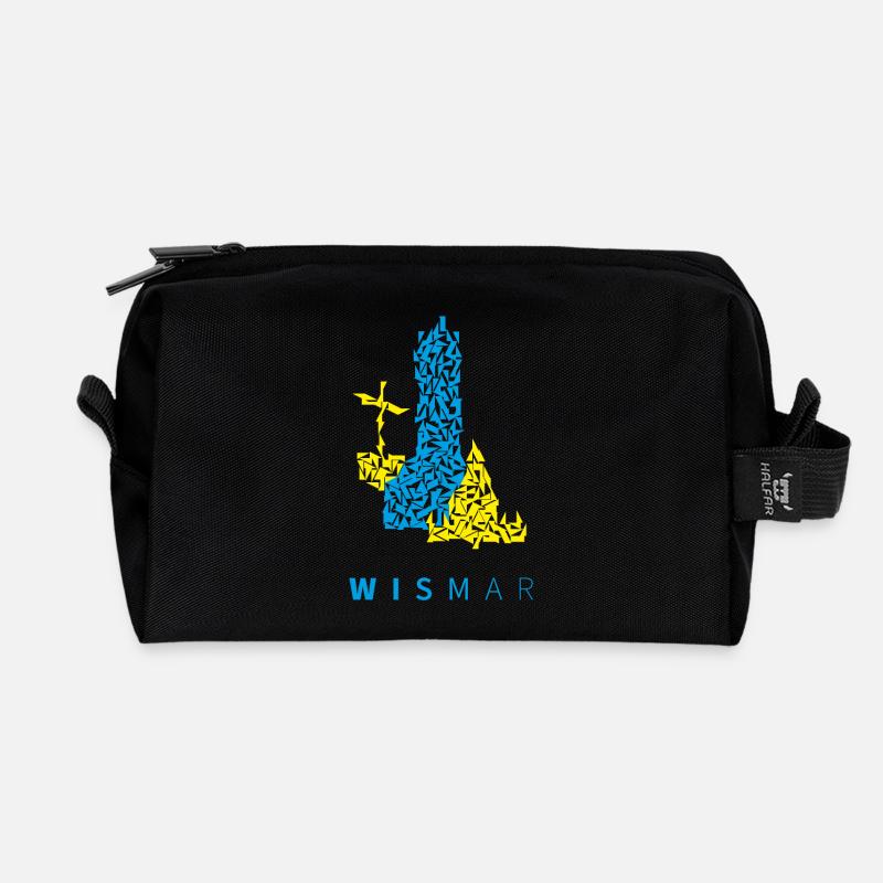 Wismar Dreiecksillustration blaugelb - Recycelte Kulturtasche - Schwarz