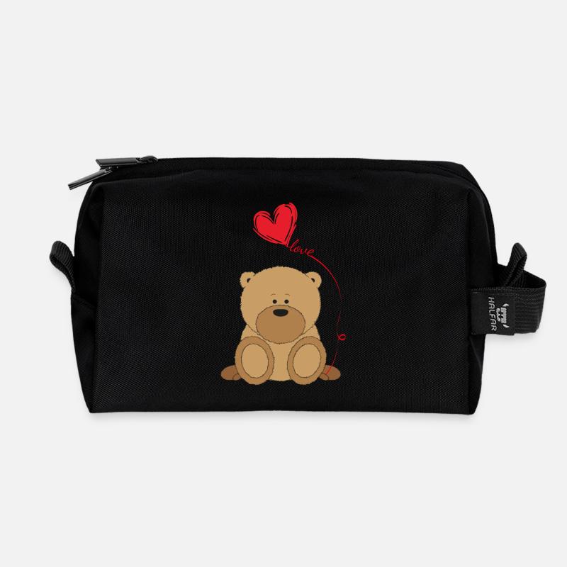 Teddy Love - Recycled Toiletry Zip Bag - black