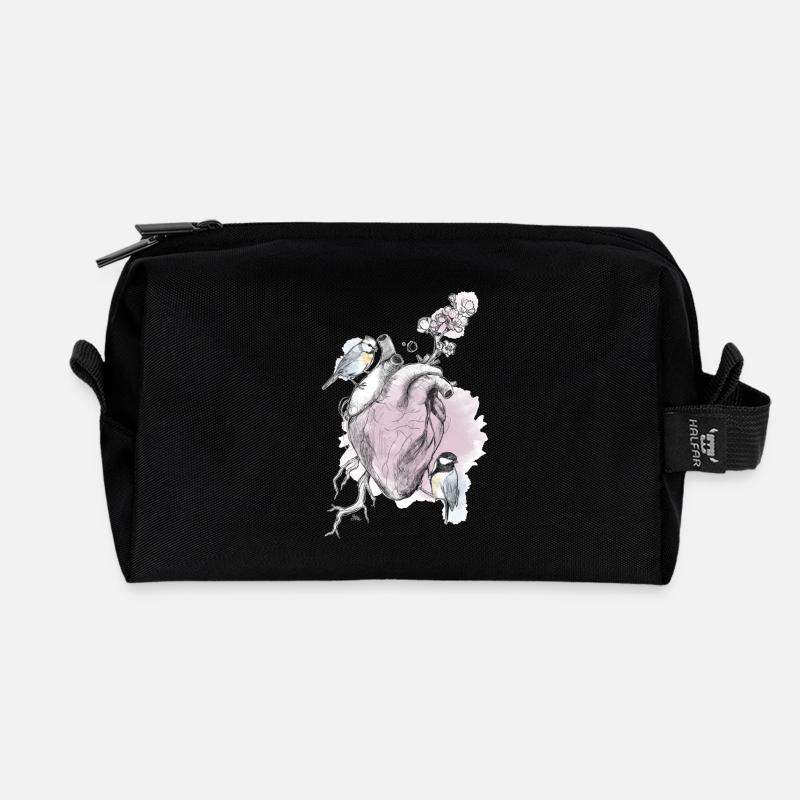 and heart - Recycled Toiletry Zip Bag - black