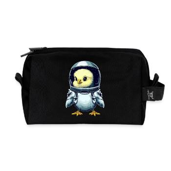 Chicken and chick astronauts, creative - Recycled Toiletry Zip Bag - black - Front