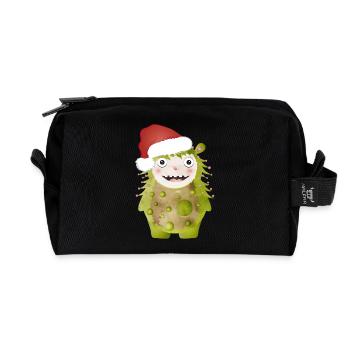 Cheerful green monster celebrating Christmas - Recycled Toiletry Zip Bag - black - Front