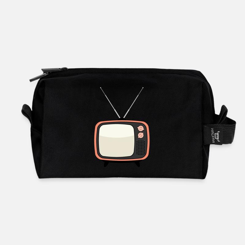 Retro TV Vintage Fernseher - Recycelte Kulturtasche - Schwarz
