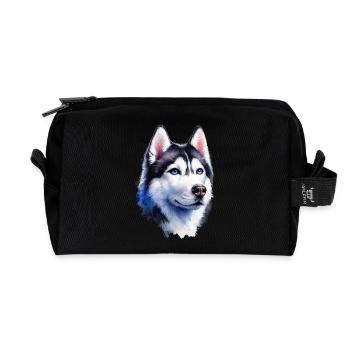 Portrait de husky majestueux - Trousse de toilette en tissu recyclé - noir - Devant