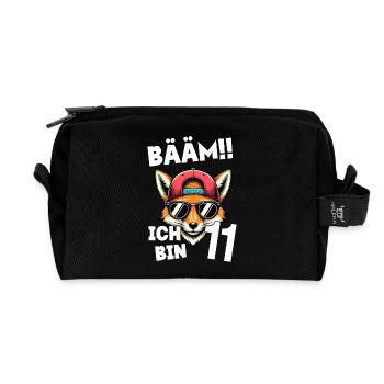 BÄÄM Ich Bin 11 Geburtstag Fuchs Geburtstagsdeko - Recycelte Kulturtasche - Schwarz - Vorne