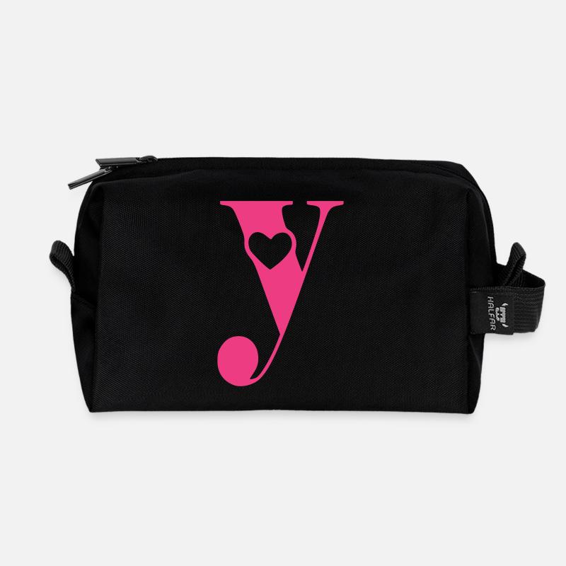 Buchstabe y Anfangsbuchstabe mit Herz - Recycelte Kulturtasche - Schwarz