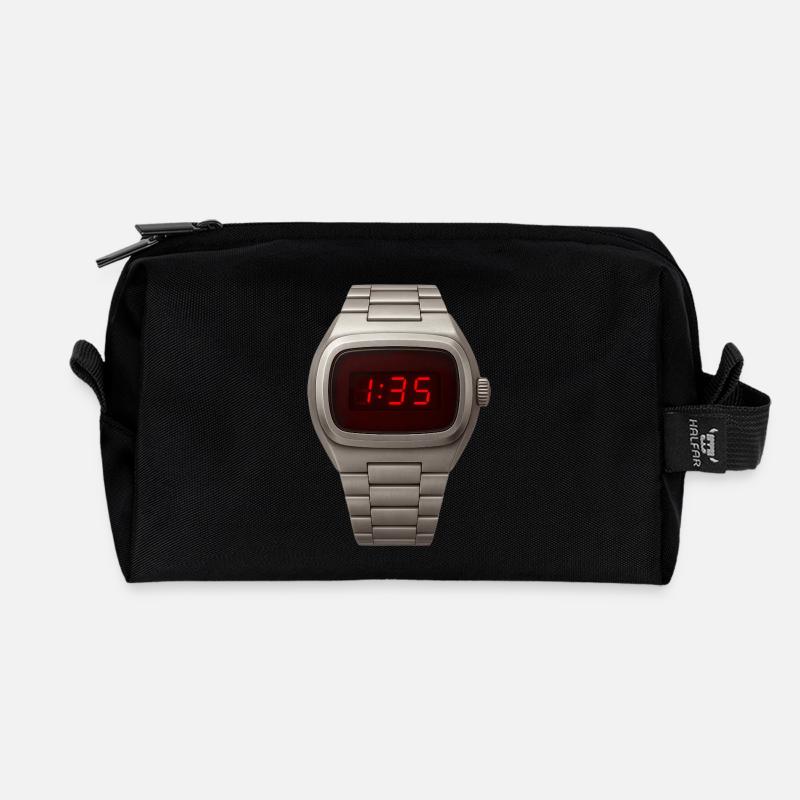 Stylische Armbanduhr mit roten LEDs Kind der 70er - Recycelte Kulturtasche - Schwarz