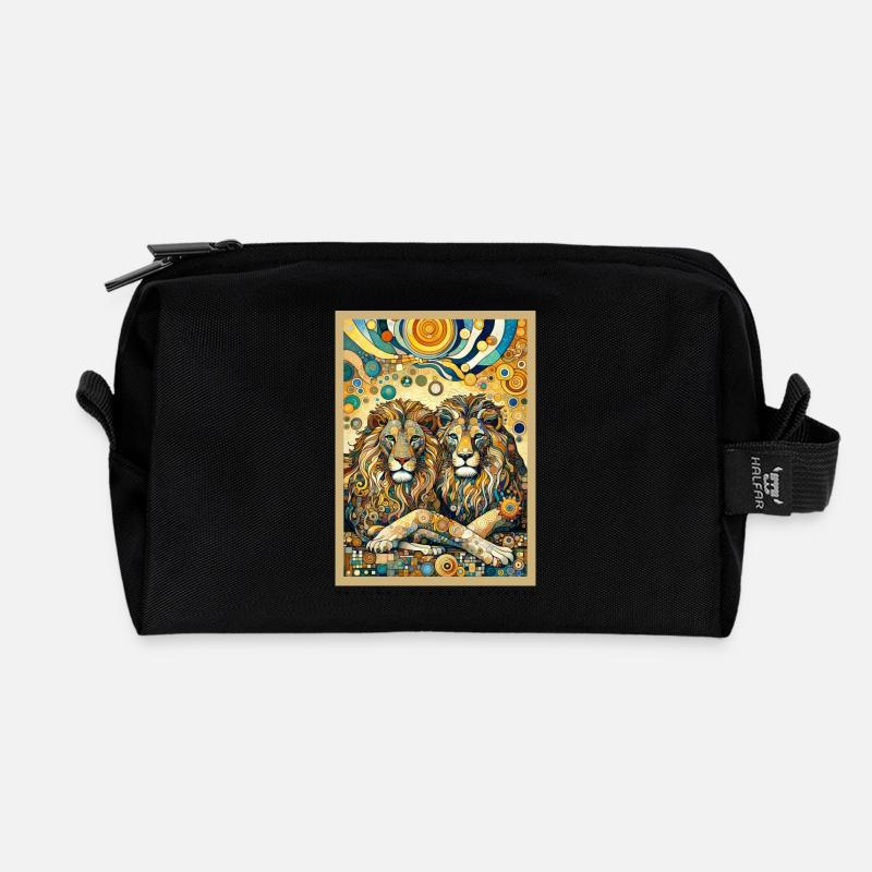 Lions Lion Zwei Löwen - Recycelte Kulturtasche - Schwarz