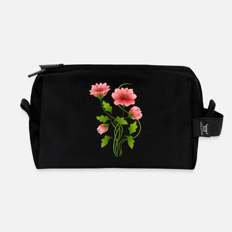 Blumen - Recycelte Kulturtasche - Schwarz