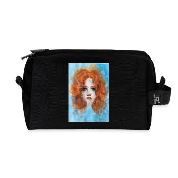 Redhead Woman Portrait Mermaid with Bubbles - Recycled Toiletry Zip Bag - black - Front