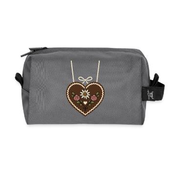 Gingerbread Heart with Edelweiss & Roses - Recycled Toiletry Zip Bag - anthracite - Front