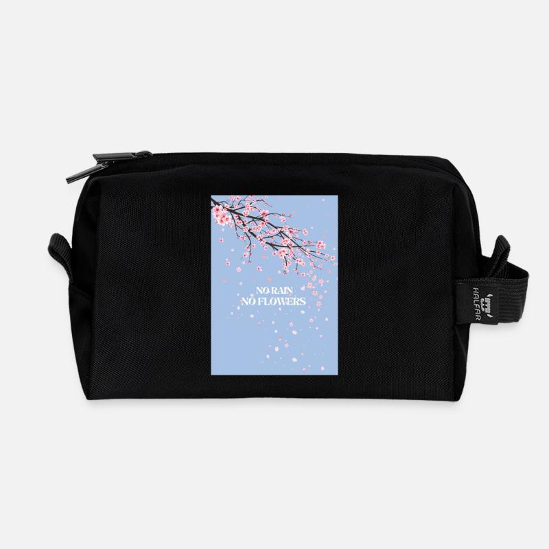 No Rain No Flowers Cherry Blossom - Recycled Toiletry Zip Bag - black