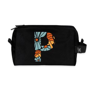 Buchstabe p groovige Blumen Geschenkidee - Recycelte Kulturtasche - Schwarz - Vorne
