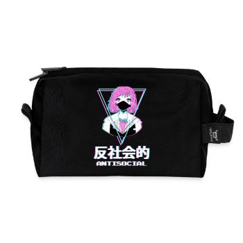 Anti Social Girl Moody Cute Aesthetic - Recycled Toiletry Zip Bag - black - Front