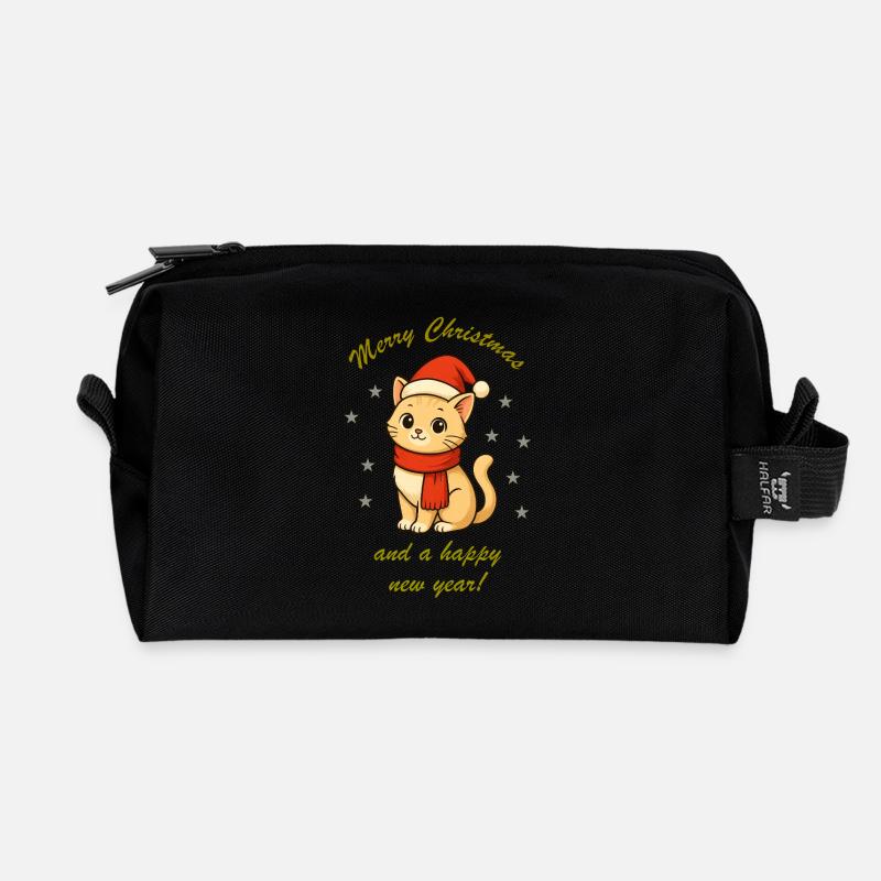 Cuddly Cat Christmas Magic - Recycled Toiletry Zip Bag - black
