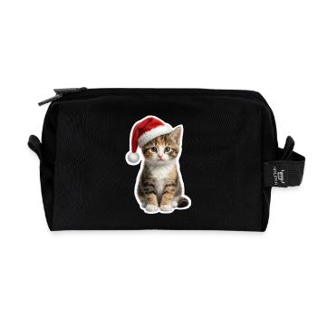 Curious kitten waiting for gifts - Recycled Toiletry Zip Bag - black - Front