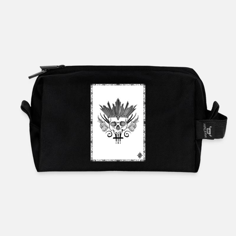 Skull crowned with black and white swords - Recycled Toiletry Zip Bag - black