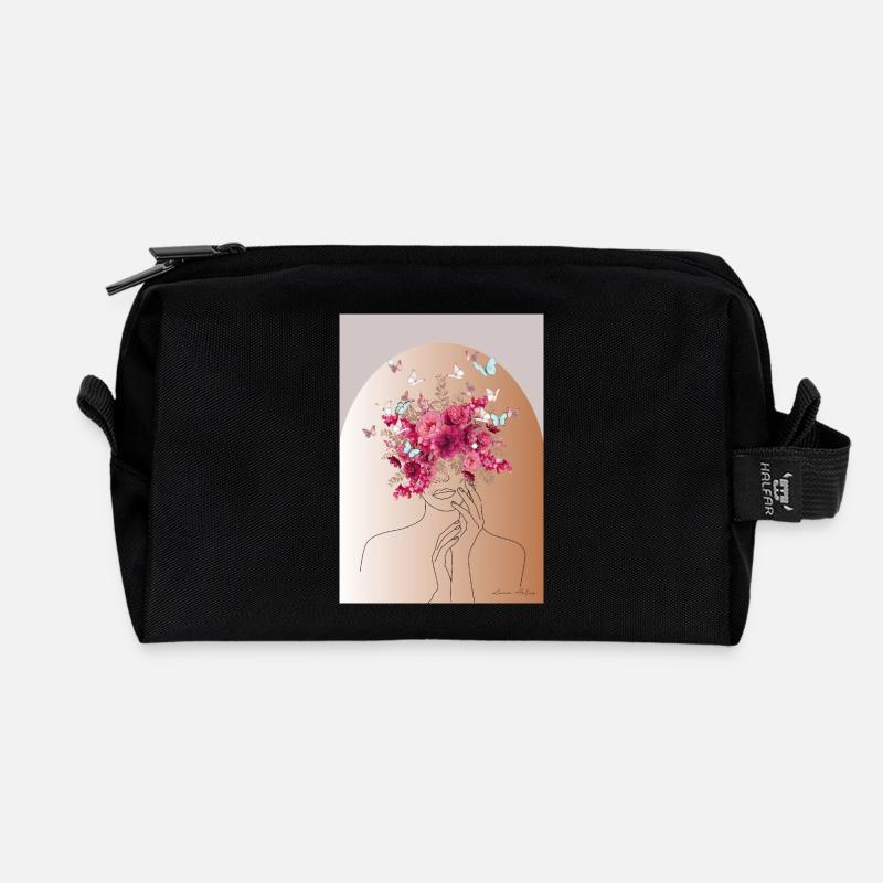 Blütenkopf mit Schmetterlingskrone - Recycelte Kulturtasche - Schwarz