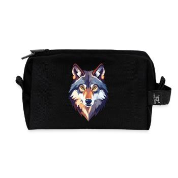 Wolf Kopf Motiv stolzer Wolfskopf Illustration - Recycelte Kulturtasche - Schwarz - Vorne