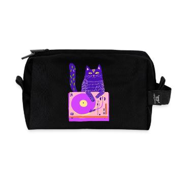 Neon Cat DJ sur une platine rose - Trousse de toilette en tissu recyclé - noir - Devant