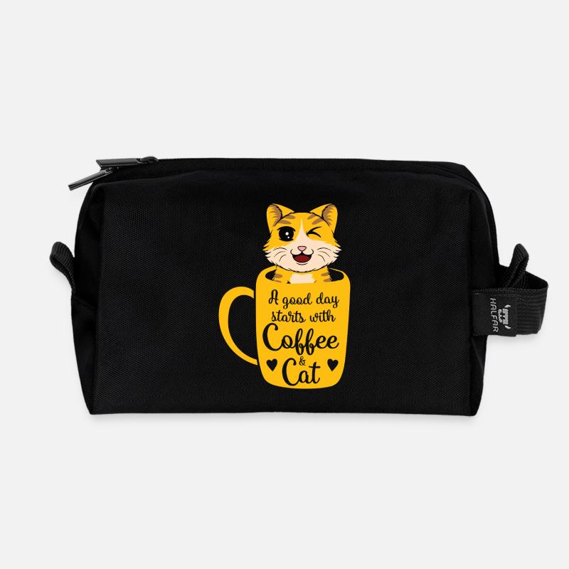 Good day coffee cat - Recycled Toiletry Zip Bag - black