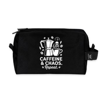 Kaffeechaos: Mokka, Schädel & Repeat - Recycelte Kulturtasche - Schwarz - Vorne