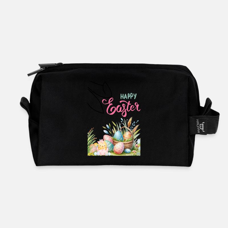 Pastel Easter Basket and Eggs - Recycled Toiletry Zip Bag - black