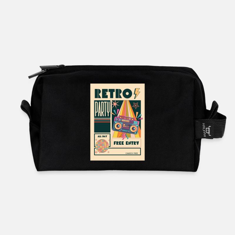 Retro-Party-Boombox-Neon - Recycelte Kulturtasche - Schwarz