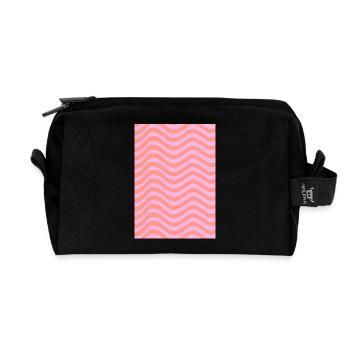 Stripe Wave Pattern - Pink Customizable - Recycled Toiletry Zip Bag - black - Front