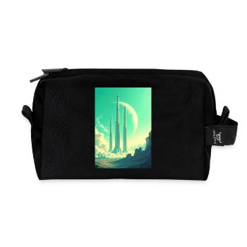 Paysages spatiaux rétro futuristes Esthétique des années 1960 - Trousse de toilette en tissu recyclé - noir - Devant