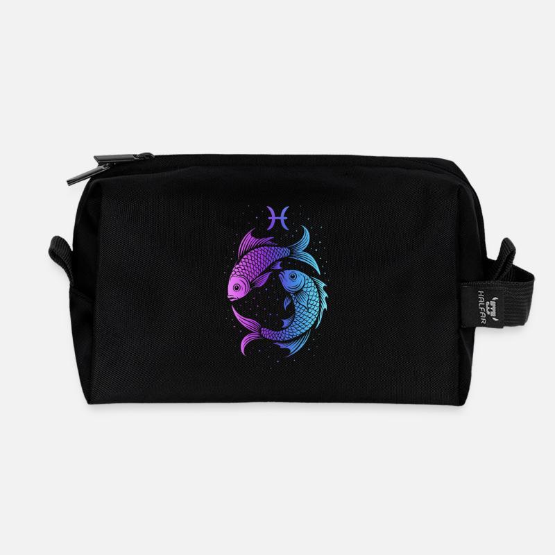 Sternzeichen Fische – Mystisches Neon – Astrologie - Recycelte Kulturtasche - Schwarz