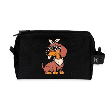 Cool Dachshund Dog Heart Glasses - Recycled Toiletry Zip Bag - black - Front