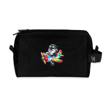Licence de vol de pilote de pingouin Avion Dessin animé volant - Trousse de toilette en tissu recyclé - noir - Devant