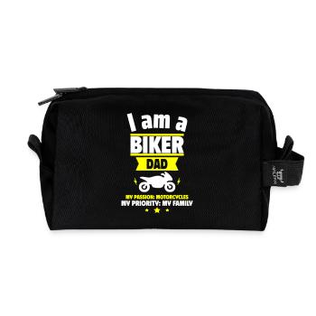 Geschenk zum Vatertag – Stolzer Motorrad-Papa - Recycelte Kulturtasche - Schwarz - Vorne