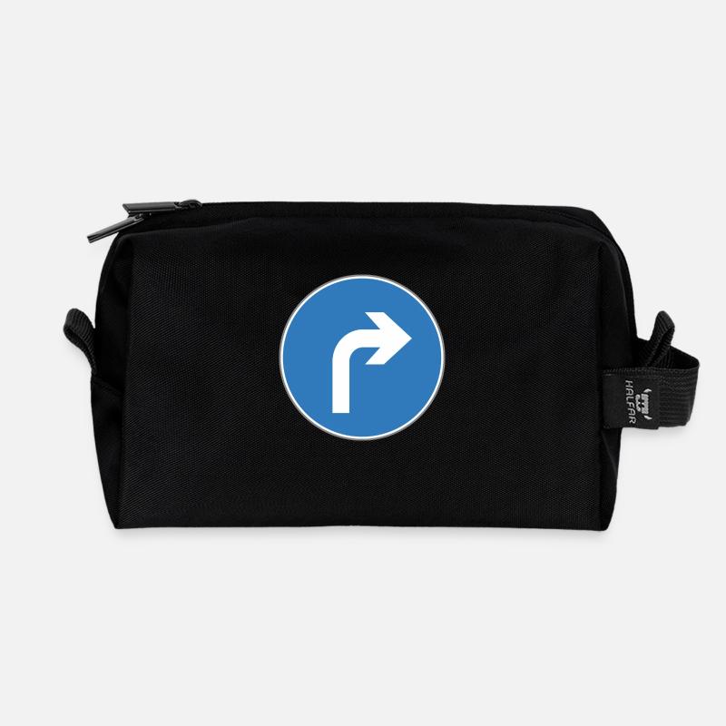 Road sign Right turn blue - Recycled Toiletry Zip Bag - black