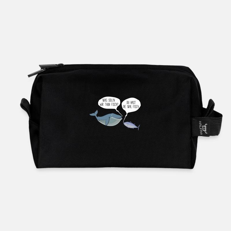 Thunfisch und Walfisch - Recycelte Kulturtasche - Schwarz