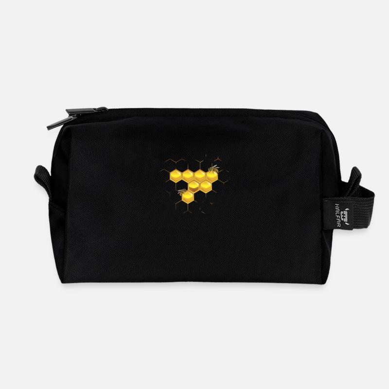 Bees and honeycomb - Recycled Toiletry Zip Bag - black