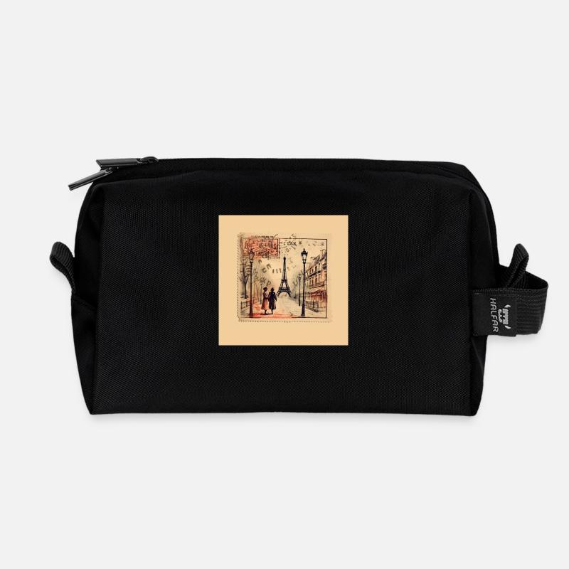 Vintage Paris - Recycled Toiletry Zip Bag - black