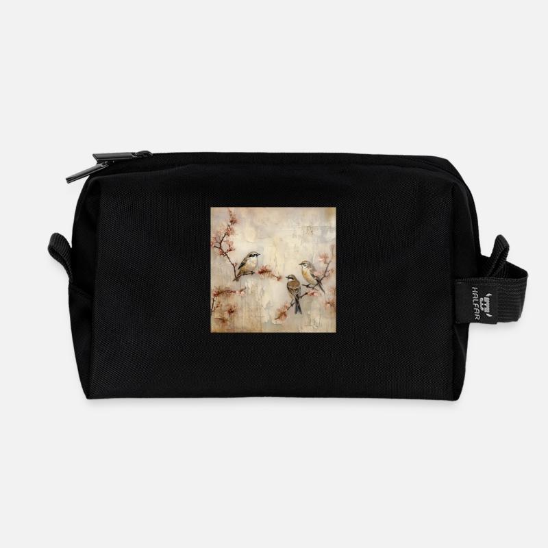 Vintage Vögel - Recycelte Kulturtasche - Schwarz