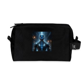 Cyborg aux yeux bleus sur fond noir - Trousse de toilette en tissu recyclé - noir - Devant