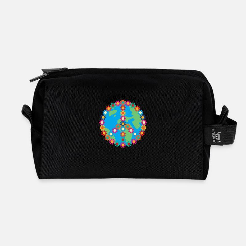 Earth day Peace - Recycled Toiletry Zip Bag - black