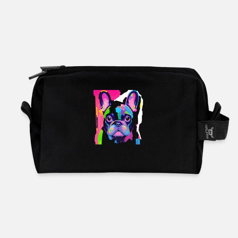 Bulldogge bunt - Recycelte Kulturtasche - Schwarz