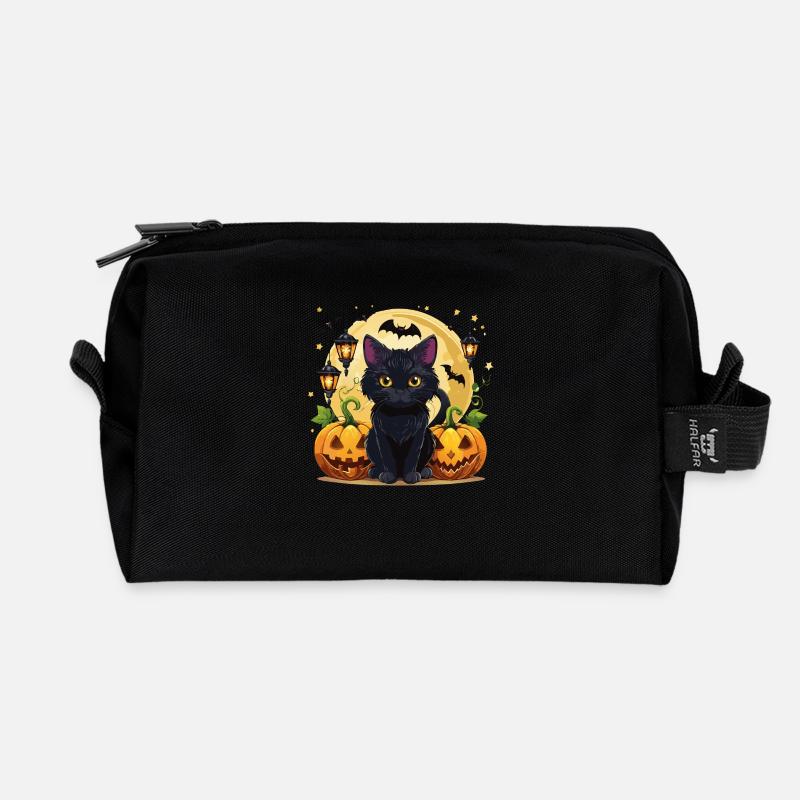 Halloween-Katze - Recycelte Kulturtasche - Schwarz