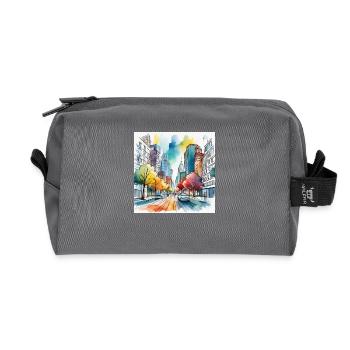 Colourful Autumn City Street - Recycled Toiletry Zip Bag - anthracite - Front