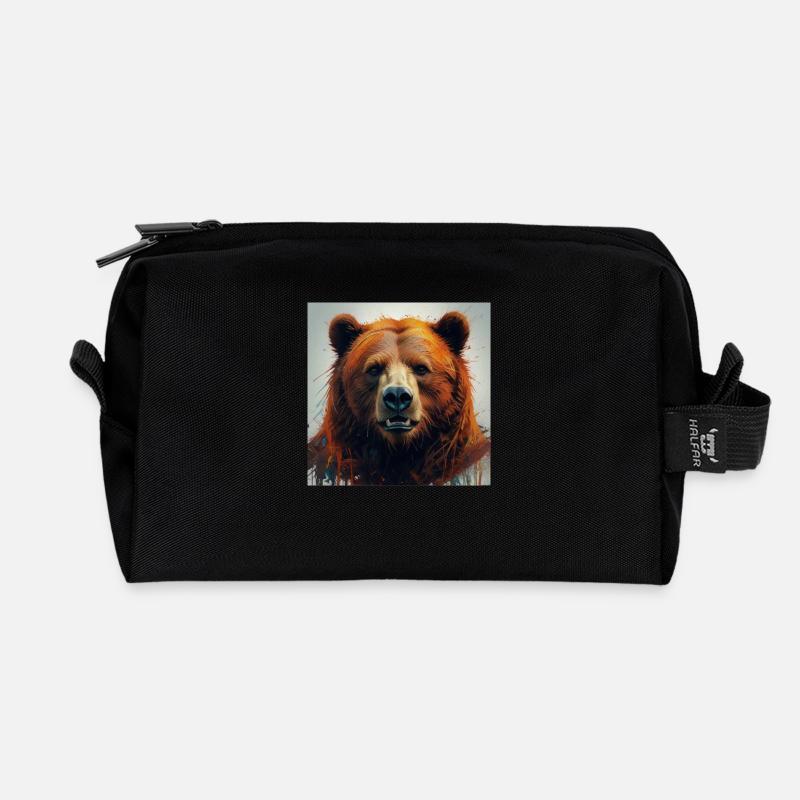 Braunbär - Recycelte Kulturtasche - Schwarz