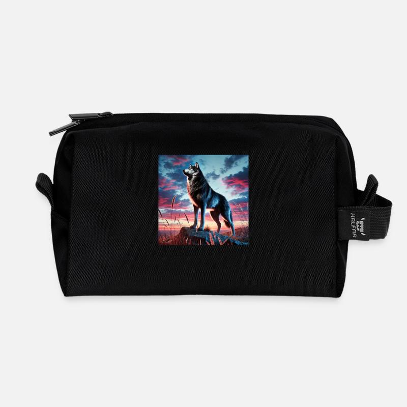 Wolf sunset - Recycled Toiletry Zip Bag - black