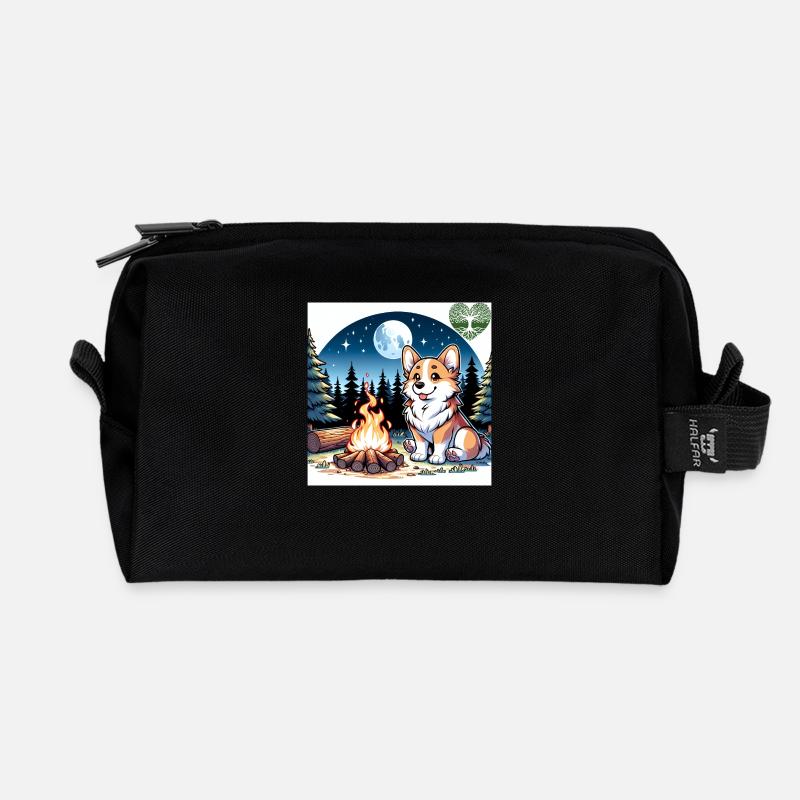 Corgi au feu de camp la nuit - Trousse de toilette en tissu recyclé - noir