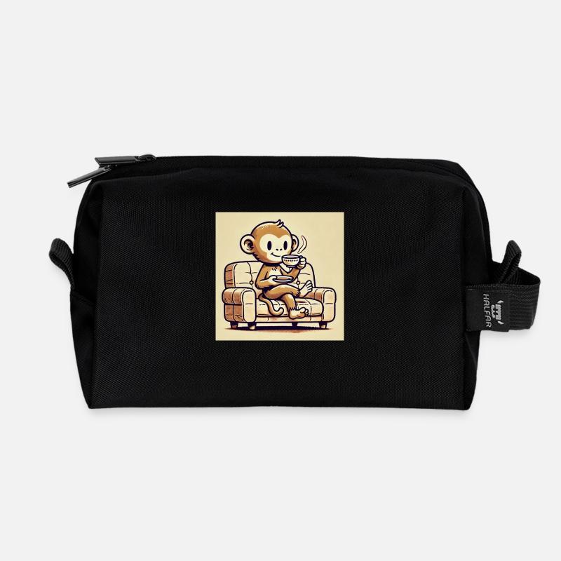 Entspannter Affe – KI-Design - Recycelte Kulturtasche - Schwarz