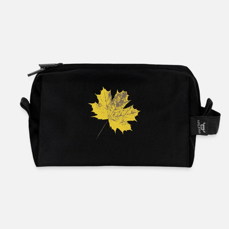 Yellow maple leaf - Recycled Toiletry Zip Bag - black