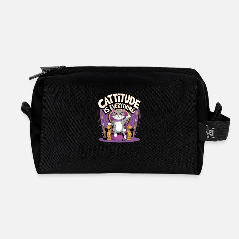 Cattitude is Everything - Recycled Toiletry Zip Bag - black